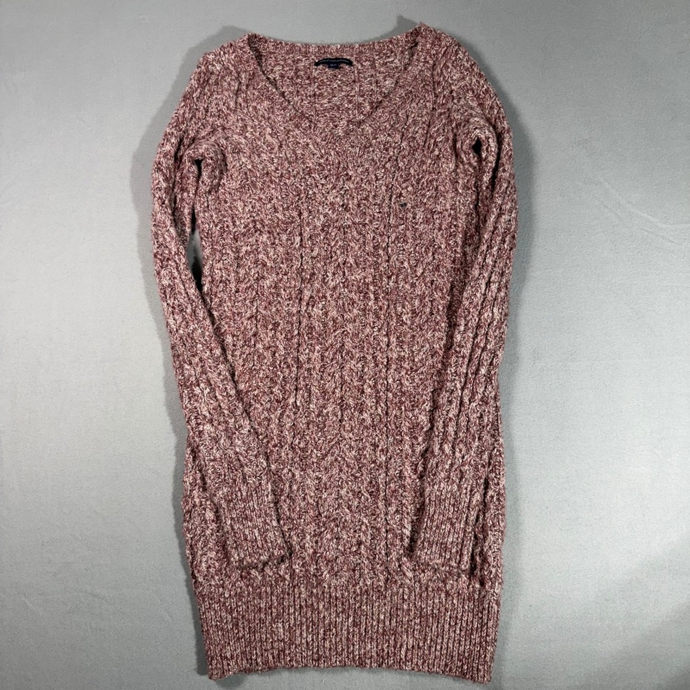 American Eagle Cable Knit Sweater Dress Womens XS Burgundy Preppy